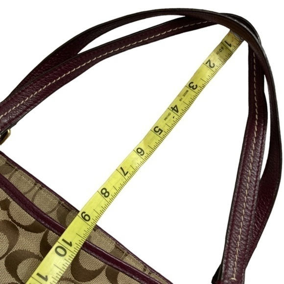 Coach Carrie Signature Logo Leather Park F23297 Brown Red Canvas Tote - Picture 4 of 13